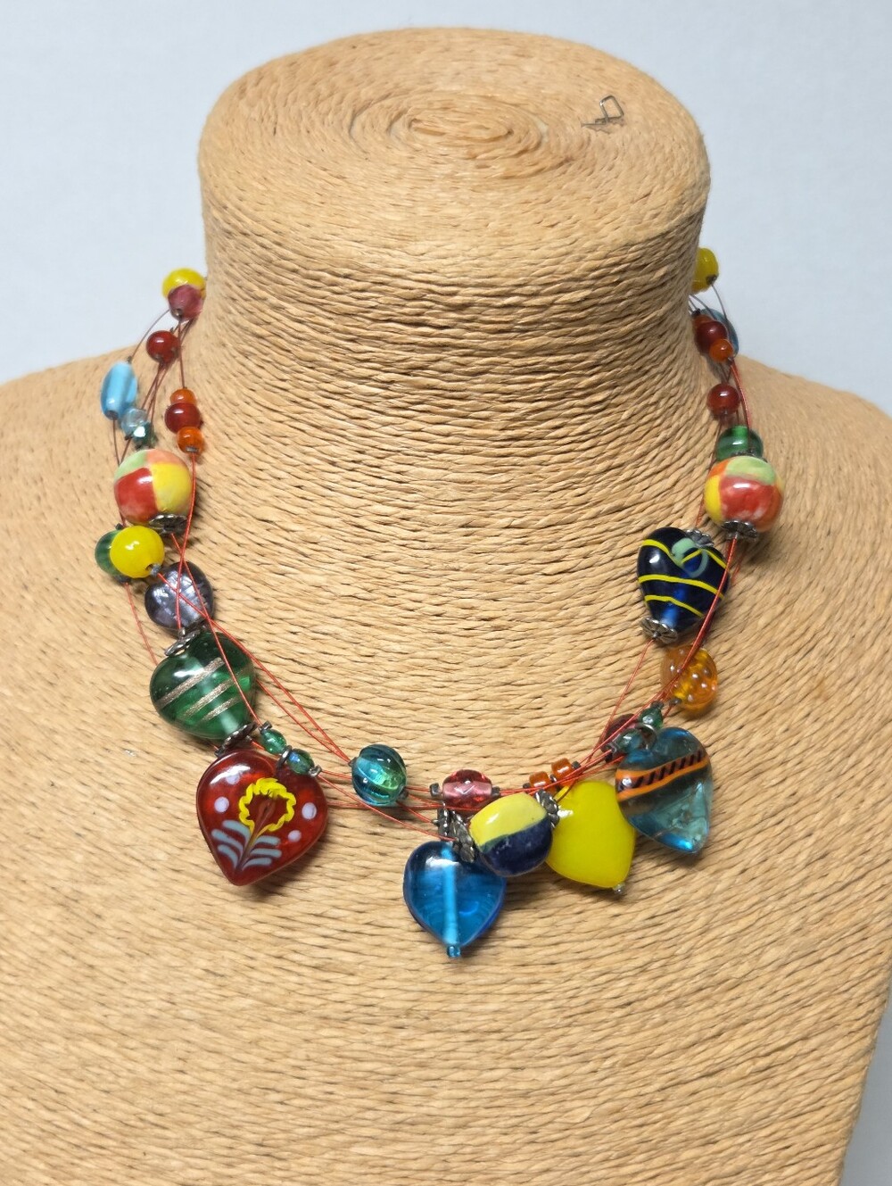 Artisan Multi-strand Colorful Venetian-style Lampwork Glass Choker Necklace